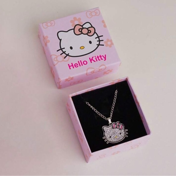 Sanrio Hello Kitty Pendant Silver Necklace with Diamond Clavicle Chain with Box - Picture 2 of 3